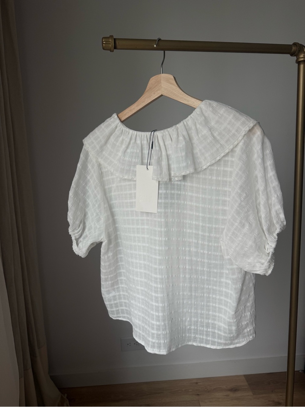 NWT Zara Ruffled Poplin Dress with Drawstrings Light Yellow M - Picture 3 of 12